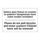 Gelieve geen fietsen en scooters /.../ - Please do not park bicycles and /.../