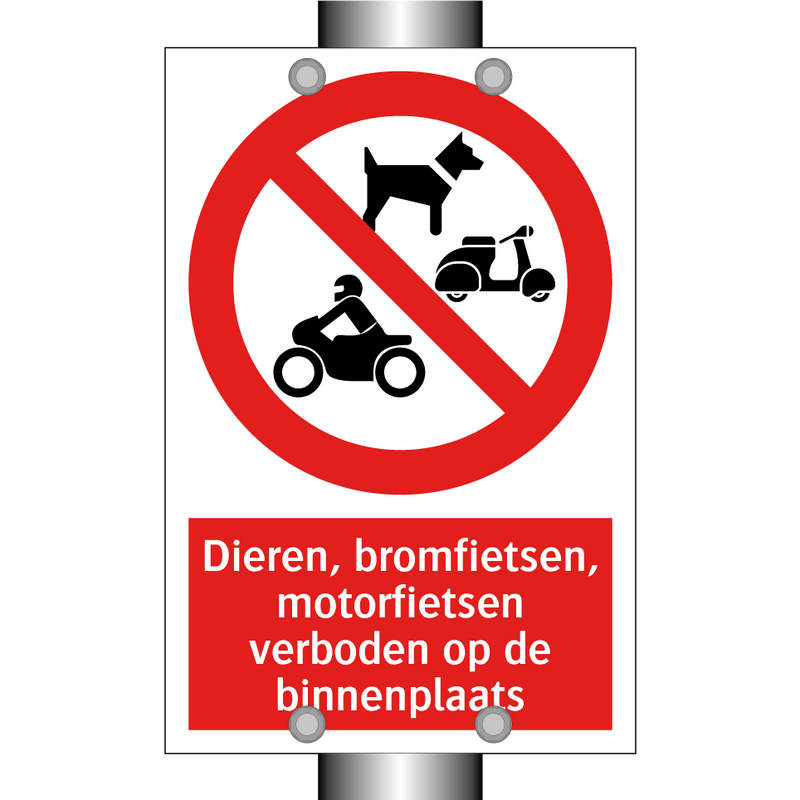 Dieren, bromfietsen, motorfietsen verboden op de binnenplaats