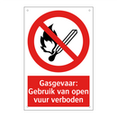 Gasgevaar: Gebruik van open vuur verboden