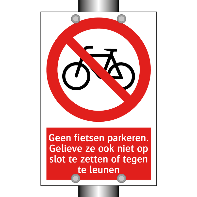 Geen fietsen parkeren. Gelieve ze ook niet op slot te zetten of tegen te leunen