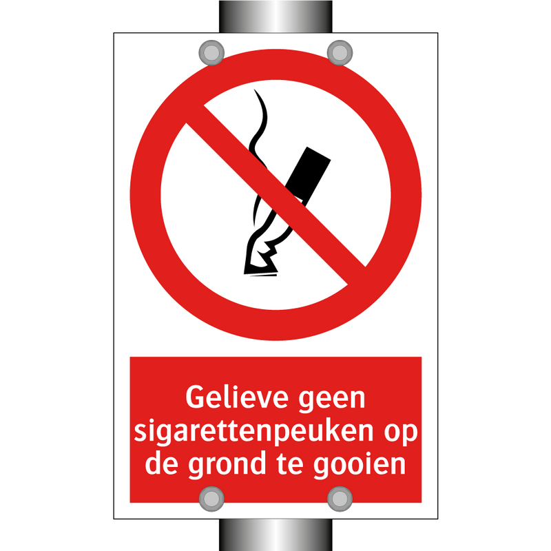 Gelieve geen sigarettenpeuken op de grond te gooien