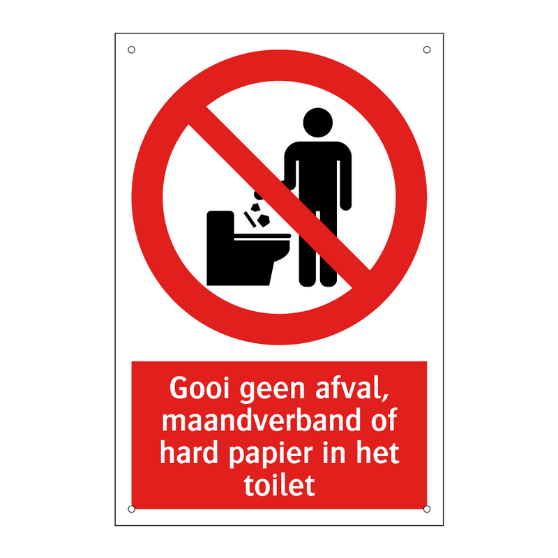 Gooi geen afval, maandverband of hard papier in het toilet