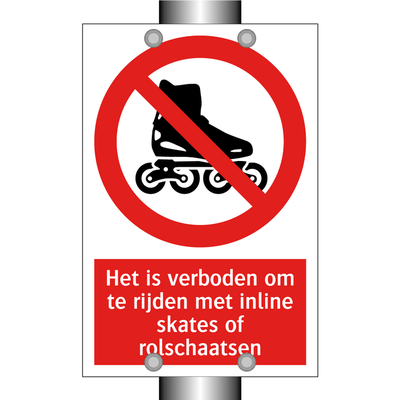 Het is verboden om te rijden met inline skates of rolschaatsen