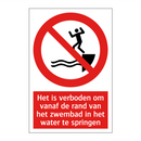 Het is verboden om vanaf de rand van het zwembad in het water te springen