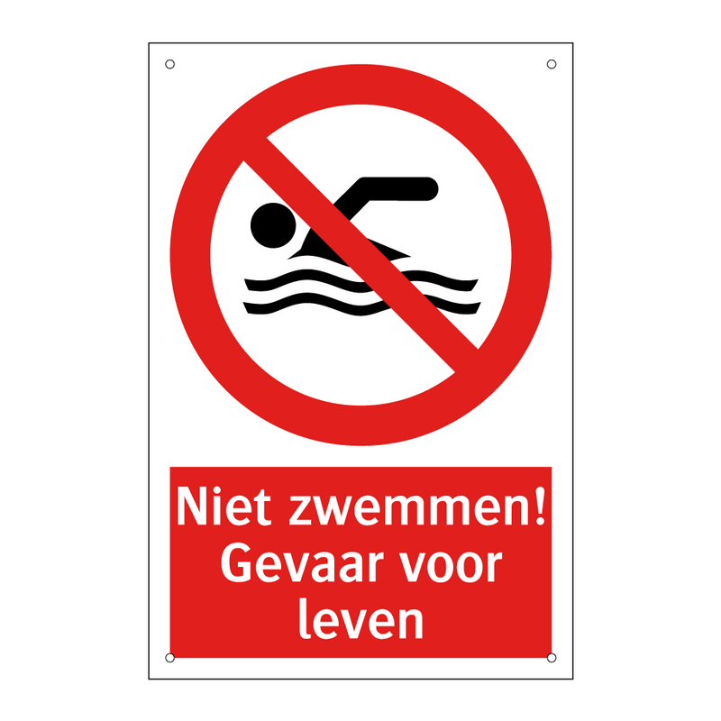 Niet zwemmen! Gevaar voor leven