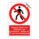 Toegang alleen voor bewoners van privéterrein - Artikel 87, 8° van het Veldwetboek