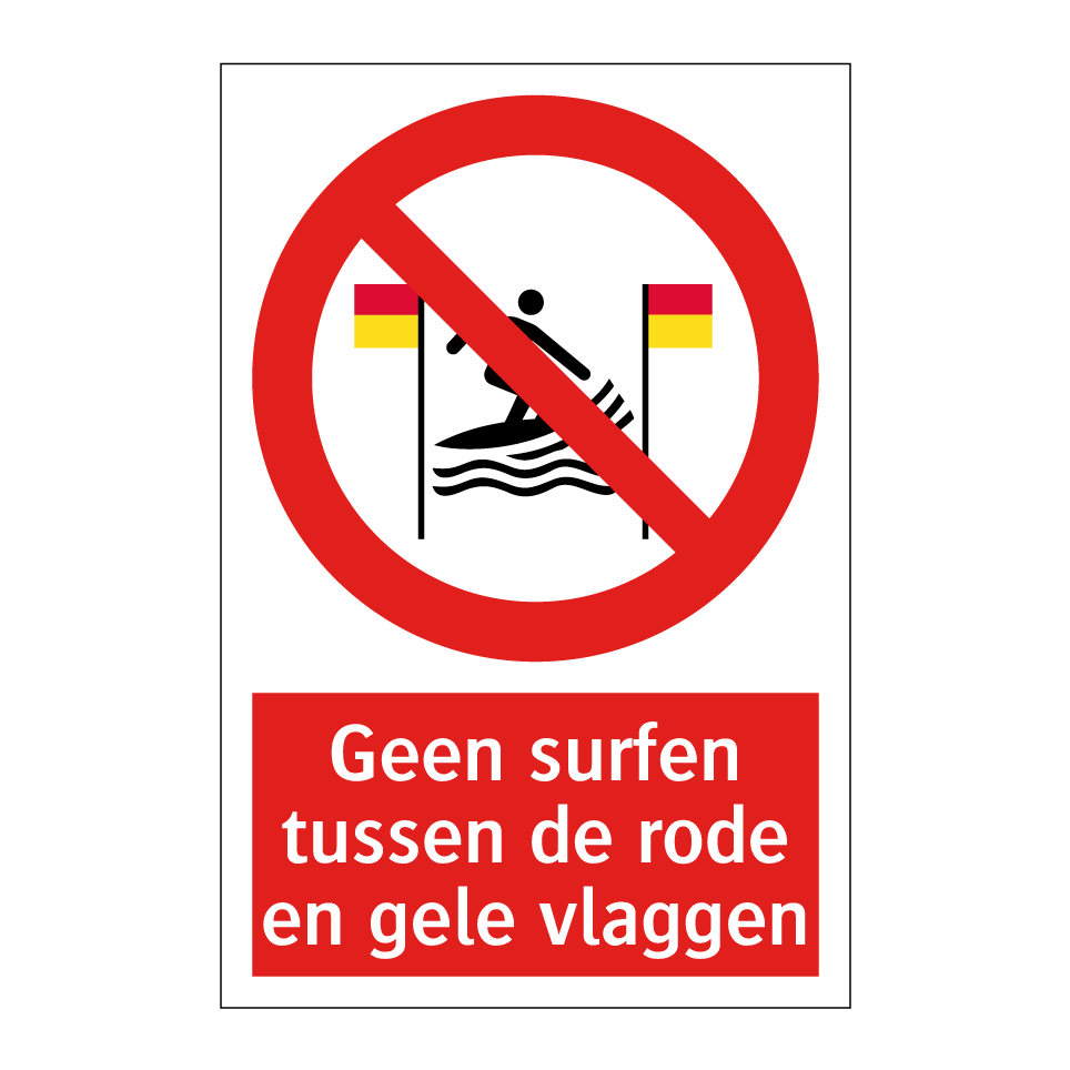 Koop Geen surfen tussen de rode en gele vlaggen bord | SignOnline | NL ...