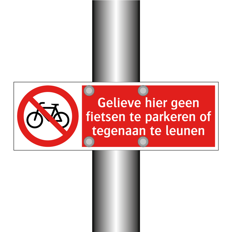 Gelieve hier geen fietsen te parkeren of tegenaan te leunen