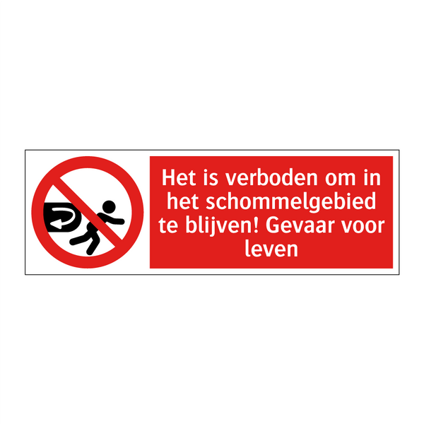 Het is verboden om in het schommelgebied te blijven! Gevaar voor leven
