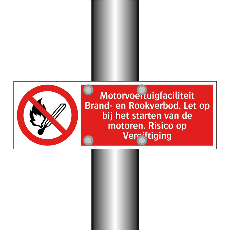 Motorvoertuigfaciliteit Brand- en Rookverbod. Let op bij het starten van de motoren. Risico op Vergiftiging