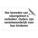 Het betreden van het vijvergebied is verboden. Ouders zijn verantwoordelijk voor hun kinderen