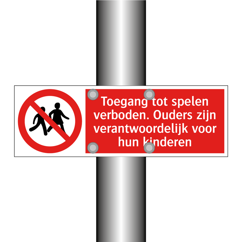Toegang tot spelen verboden. Ouders zijn verantwoordelijk voor hun kinderen