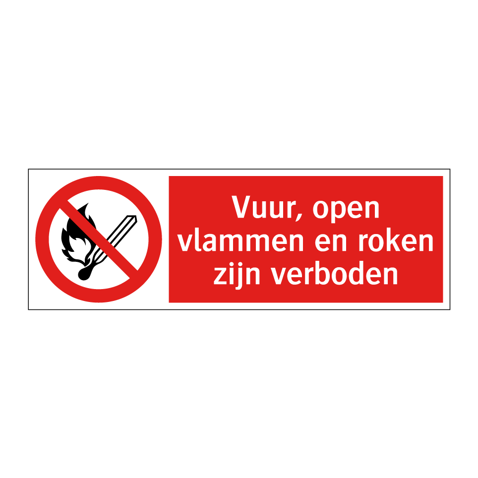 Koop Vuur, open vlammen en roken zijn verboden bord | SignOnline | NL-P6218