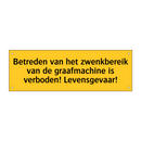 Betreden van het zwenkbereik van de graafmachine is /.../