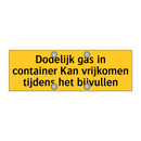 Dodelijk gas in container Kan vrijkomen tijdens het /.../