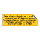 Waarschuwing Houtdiefstal is strafbaar volgens de wet. /.../