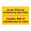 Let op: Risico op verplettering door kraan - Caution: Risk of crushing due to crane