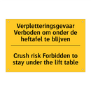 Verpletteringsgevaar Verboden /.../ - Crush risk Forbidden to stay under /.../