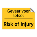 Gevaar voor letsel - Risk of injury & Gevaar voor letsel - Risk of injury