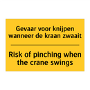 Gevaar voor knijpen wanneer de kraan zwaait - Risk of pinching when the crane swings