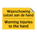 Waarschuwing Letsel aan de hand - Warning Injuries to the hand