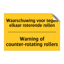 Waarschuwing voor tegen elkaar roterende rollen - Warning of counter-rotating rollers