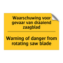 Waarschuwing voor gevaar van draaiend zaagblad - Warning of danger from rotating saw blade