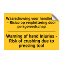 Waarschuwing voor handletsel - /.../ - Warning of hand injuries - Risk /.../