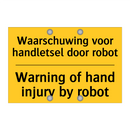 Waarschuwing voor handletsel door robot - Warning of hand injury by robot