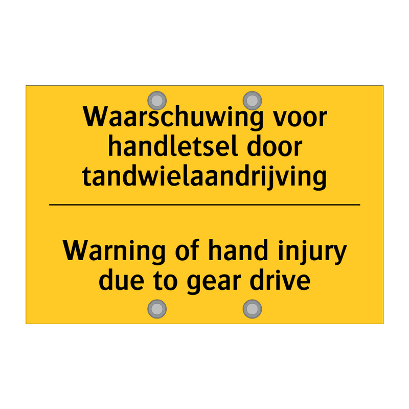 Waarschuwing voor handletsel door tandwielaandrijving - Warning of hand injury due to gear drive