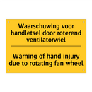 Waarschuwing voor handletsel door /.../ - Warning of hand injury due to /.../