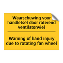 Waarschuwing voor handletsel door /.../ - Warning of hand injury due to /.../