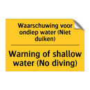 Waarschuwing voor ondiep water (Niet duiken) - Warning of shallow water (No diving)