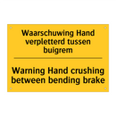 Waarschuwing Hand verpletterd tussen buigrem - Warning Hand crushing between bending brake