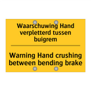 Waarschuwing Hand verpletterd tussen buigrem - Warning Hand crushing between bending brake