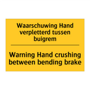 Waarschuwing Hand verpletterd tussen buigrem - Warning Hand crushing between bending brake