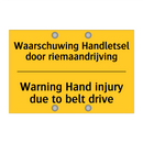 Waarschuwing Handletsel door riemaandrijving - Warning Hand injury due to belt drive