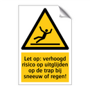 Let op: verhoogd risico op uitglijden op de trap bij sneeuw of regen!