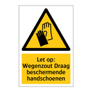 Let op: Wegenzout Draag beschermende handschoenen