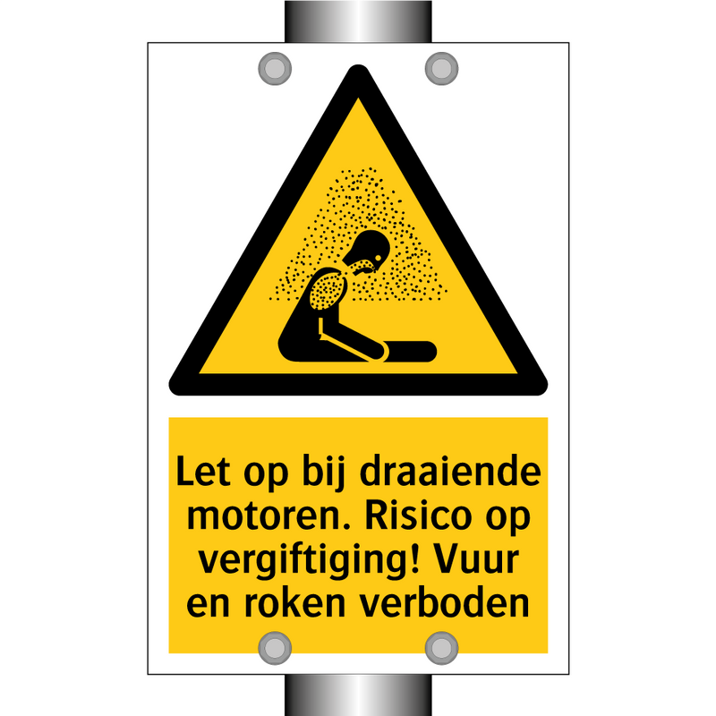 Let op bij draaiende motoren. Risico op vergiftiging! Vuur en roken verboden