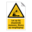 Let op bij draaiende motoren. Risico op vergiftiging!