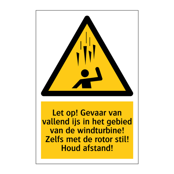 Let op! Gevaar van vallend ijs in het gebied van de windturbine! Zelfs met de rotor stil! Houd afstand!