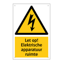 Let op! Elektrische apparatuur ruimte