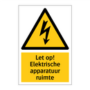 Let op! Elektrische apparatuur ruimte