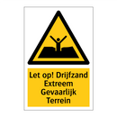 Let op! Drijfzand Extreem Gevaarlijk Terrein
