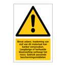 Bevat asbest. Inademing van stof van dit materiaal kan kanker veroorzaken. Langdurige of herhaalde blootstelling verhoogt het risico. Gebruik passende beschermingsmiddelen