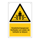 Verpletteringsgevaar Verboden om onder de heftafel te blijven