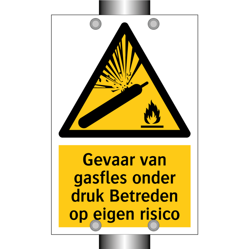 Gevaar van gasfles onder druk Betreden op eigen risico