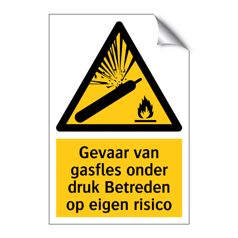 Gevaar van gasfles onder druk Betreden op eigen risico