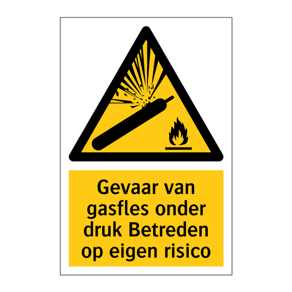 Gevaar van gasfles onder druk Betreden op eigen risico